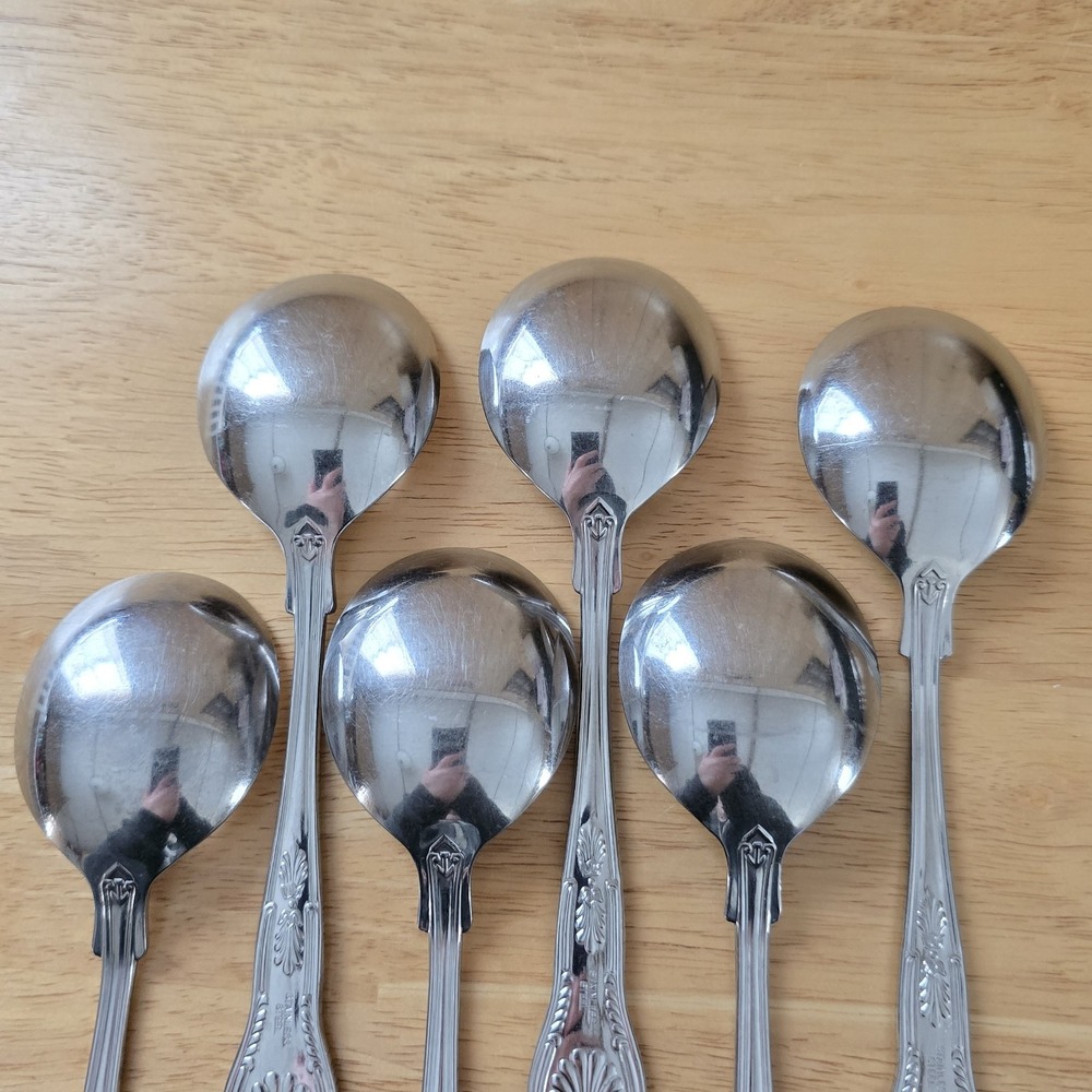 Set‎ of 6 Unbranded Kings Pattern Stainless Gumbo Soup Spoons 6.75" Flatware - Picture 3 of 9